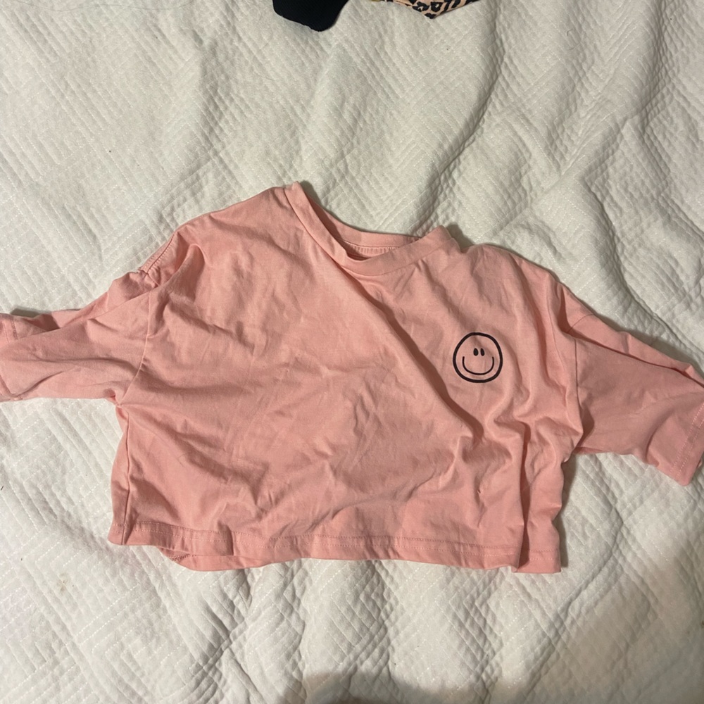 Pink Smiley Face Crop Top, Size Medium